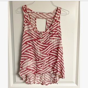 Pink & White Striped Tank Top with A Keyhole Back Style
